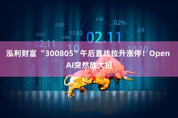 泓利财富 “300805”午后直线拉升涨停！Open AI突然放大招