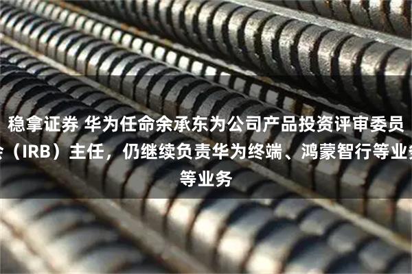 稳拿证券 华为任命余承东为公司产品投资评审委员会（IRB）主任，仍继续负责华为终端、鸿蒙智行等业务