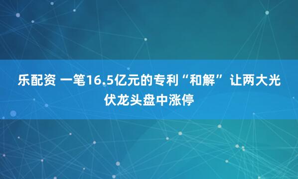 乐配资 一笔16.5亿元的专利“和解” 让两大光伏龙头盘中涨停